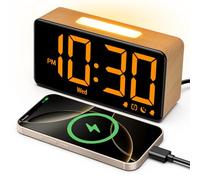 GOLOZA Alarm Clocks Bedside, Wood Grain, Digital Clock with Night Light, Desk Clock for Bedside, Power-Off Memory & Alarm, Dual Alarm, 5 Level Brightness +Off, 12/24H, 9min Snooze, Reveil Matin