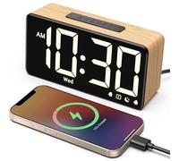 GOLOZA Alarm Clocks for Bedrooms, Wood Grain, Large Display Digital Clock | Desk Clock for Bedside, Power-Off Memory&Alarm, 5 Level Brightness +Off, Dual Alarm, 12/24H, 9min Snooze, Reveil Matin