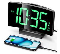 GOLOZA Digital Alarm Clock for Bedrooms, with Modern Curved Design, Conspicuous Green LED Numbers, 6 Levels Brightness, 2 Volume, 3 Tones, Snooze, Power-Off Memory, 12/24H, Bedside