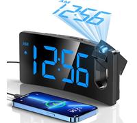 GOLOZA Projection Alarm Clocks Bedside, Digital Clock with 180° Projector, 3-Level Brightness Dimmer, LED Display, USB Charger, Progressive Volume, 9mins Snooze, Digital Alarm Clock for Bedroom