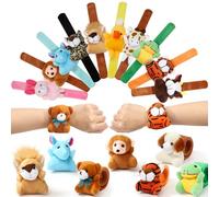 Golray 12pcs Stuffed Slap Bracelets for Kids Jungle Safari Animal Party Favors for Boys Girls Forest Plush Animal, Christmas Halloween Birthday Gifts Classroom Rewards Goodie Bag Stuffers
