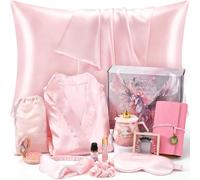 Golray Gifts for Teen Girls Kids -13 Pcs Teenage Girl Basket with Satin Pillowcase/Spa Robe/Journal/Mug, Christmas Birthday Gifts Set for Women Daughter Sister Tween Toy Age 10 11 12 14-18