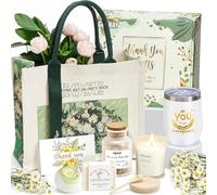 Golray Thank You Gift Basket for Women - Teacher Appreciation Gift for Coworker with Canvas Tote Bag &Cup &Candle, Mothers Day/Retirement/Birthday Gift Box for Employee Nurse Sister Friend Mom(Green)