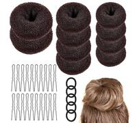 GOLRISEN Pack of 35 Bun Makers, Donut Hair Bun Maker Set, Bun Shaper, Hair Styling Accessories, 10 Pieces Chignon Bun Maker with 5 Elastic Hair Bands and 20 U-Shaped Hair Clips (Brown)