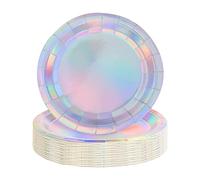 golshine 24Pcs Iridescent Paper Plates 7inches Silver Holographic Paper Plates Iridescent Party Dinner Plates Round Disposable Lunch Dessert Paper Plate for Birthday Wedding Baby Shower Dining Picnic
