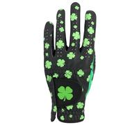 GOLTERS Ladies Golf Gloves Left Hand Clover Ladies Golf Gloves with Adjustable Strap Faux Leather Lycra Fiber Worn Left Hand Black Medium