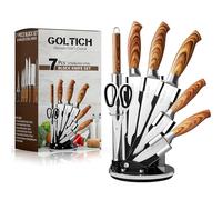 GOLTICH 7 PCs Kitchen Knife Set with Block and Sharpener - Ultra Sharp Stainless Steel Kitchen Knives with Acrylic 360 Degree Rotating Stand - Premium Quality Professional Knife Block Set with Knives