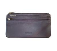 Golunski Genuine Nappa Leather 3-Zip Coin Purse for Women - Compact Ladies Wallet with Multiple Compartments (Dark Purple)