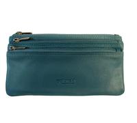 Golunski Genuine Nappa Leather 3-Zip Coin Purse for Women - Compact Ladies Wallet with Multiple Compartments (Sea)