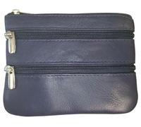 Golunski Real Leather Coin Purse - Soft Nappa Leather Women’s Wallet with 3 Zip Pockets | Compact 12cm x 10cm | British Brand Since 1953 (Navy Blue)