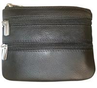 Golunski Real Leather Coin Purse - Soft Nappa Leather Women’s Wallet with 3 Zip Pockets | Compact 12cm x 10cm | British Brand Since 1953 (Black)