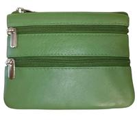 Golunski Real Leather Coin Purse - Soft Nappa Leather Women’s Wallet with 3 Zip Pockets | Compact 12cm x 10cm | British Brand Since 1953 (Green)