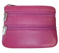 Golunski Real Leather Coin Purse - Soft Nappa Leather Women’s Wallet with 3 Zip Pockets | Compact 12cm x 10cm | British Brand Since 1953 (Pink)