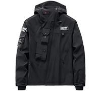 GOLYOY Bomber Jacket Men Lightweight Techwear Windbreaker Multi-Pocket Zip Up Streetwear Tactical Jacket For Men, Black, S