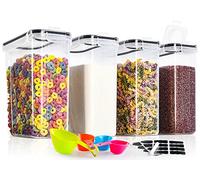 GoMaihe 4L Cereal Storage Containers Set of 4, Plastic Airtight Food Storage Containers with Lids, Storage Jars for Storing Pasta, Rice, Rlour, Dog, Cat, Pet Food, Cereal Dispenser Kitchen Organiser