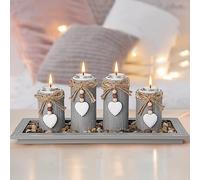 GoMaihe Candle Holder Set of 4 with Wodden Tray, Tealight Holders Candlestick Holder, Table Centerpiece Home Decor Living Room Bedroom Decoration Mum Gift Birthday Wedding Christmas Party Ornaments