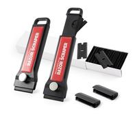 Gomake Plastic Razor Blade Scraper Tool with Blade Container 2PCS Razor Scraper with Extra 100PCS Plastic Blades for Adhesive Labels and Decals Sticker Removal on Car Window Glass Floor (W80)