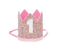 GOMAKERER 1 Pc 1st Birthday Crown Headband, Birthday Rainbow Hat Cloth Glitter Birthday Crown Birthday Photo Props Crown Birthday Decoration for Party Accessories, Hot Pink