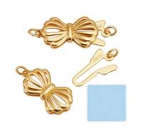 GOMAKERER 1 Pc 925 Sterling Silver Filigree Clasp, Gold Plated Bowknot Necklace Clasp Extender Clasps End Clasps Connectors with 2 Loops for DIY Bracelet Necklace Jewelry Buckle