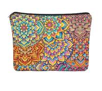 GOMAKERER 1 Pc Bohemian Makeup Bag, Colorful Double Sided Printed Polyester Cosmetic Pouch Reusable Portable Travel Toiletry Organizer for Women & Daily Use, 7 x 9.8 Inch
