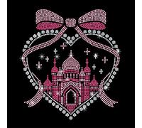 GOMAKERER 1 Pc Castle Heart Iron on Rhinestones Transfer, Pink Bow Hot Fix Iron on Patch Transfer Decals Crystal Heat Transfer Clothing Repair Decor for T-Shirt Jeans Jacket Party Decor