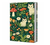 GOMAKERER 1 Pc Cat & Mushroom Elastic Cloth Book Sleeve, Cottagecore Stretchable Book Protector Up to 8x11 Inch Reusable Fabric Cloth Elastic Sleeve for Hardcover Paperback Notebook Textbook