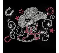 GOMAKERER 1 Pc Cowboy Theme Rhinestone Iron on Hotfix Transfer Decal, Bling DIY Patch Clothing Repair Applique T-Shirt Vest Shoes Hat Jacket Decor Clothing DIY Accessories