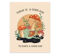 GOMAKERER 1 Pc Cute Frog In Mushroom Wall Art, Today Is A Good Day To Have A Good Day Wall Poster Unframed Positive Quotes Inspirational Prints Vintage Hand-painted Poster for Home Office