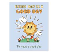 GOMAKERER 1 Pc Cute Retro Posters, Every Day Is A Good Day Positive Affirmations Poster Cartoon Wall Decor Room Aesthetic 70s Unframed Funny Wall Art Decoration for Bedroom Home School
