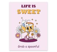 GOMAKERER 1 Pc Cute Retro Posters, Life Is Sweet Positive Affirmations Poster Cartoon Wall Decor Room Aesthetic 70s Unframed Funny Wall Art Decoration for Kitchen Bedroom Home School, 13.78x11.02 Inch