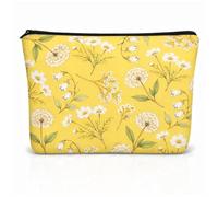 GOMAKERER 1 Pc Dandelion Floral Makeup Bag, Yellow Double Sided Printed Polyester Cosmetic Pouch, Large Reusable Zipper Travel Toiletry Organizer for Women & Daily Use, 7 x 9.8 Inch