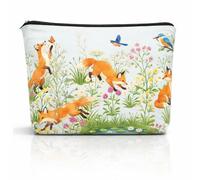 GOMAKERER 1 Pc Double Sided Printed Makeup Bag, Polyester Zipper Cosmetic Pouch Reusable Portable Travel Toiletry Organizer for Women & Daily Use, 7 x 9.8 Inch, Mixed Color, Fox