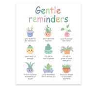 GOMAKERER 1 Pc Gentle Reminders Positive Affirmations Wall Decor, Mental Health Wall Poster Cute Potted Plant Pictures Wall Art Unframed Positive Quotes Inspirational Print for Home School Office