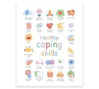 GOMAKERER 1 Pc Healthy Co Skills Wall Poster, Mental Health Wall Art Therapy Office Wall Decor Unframed Self Care Stress Management Wall Print for Home School Office, 13.78x11.02 Inch
