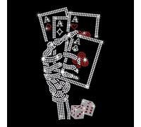 GOMAKERER 1 Pc Rhinestone Iron on Hotfix Transfer Decal, Skeleton Hand Playing Cards Bling DIY Patch Clothing Repair Applique T-Shirt Vest Shoes Hat Jacket Decor Clothing DIY Accessories