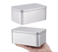 GOMAKERER 1 Pc Square Cookie Tin Box, 12.7x7.6x5.8 cm Iron Tea Tin with Lid Food Storage Container Metal Cookie Storage Box Small Gift Tin Boxes for Gift Giving Candy, Platinum