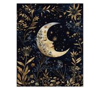 GOMAKERER 1 Pc Wall Art Print Retro, Vintage Moon Floral Botanical Prints Poster Wall Decorations for Office Bedroom Living Room Home Decor