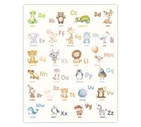 GOMAKERER 1 Pc Wall Posters, Animal Alphabet Poster Learn ABC Animals Canvas Painting Wall Art Print for Living Room Bedroom Home Decorations 11x13.8 Inches Unframed