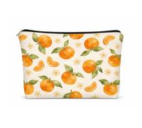 GOMAKERER 1 Pc Watercolor Orange Makeup Bag, Citrus Fruit Print Double Sided Polyester Cosmetic Pouch Large Zipper Travel Toiletry Organizer for Women Daily Use, 7 x 9.8 Inch