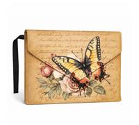 GOMAKERER 1 Pc Waterproof Book Sleeve Cover, Vintage Butterfly Printed Book Protector Washable Fabric Book Sleeve Pouch with Front Pocket and Snap Button for Paperbacks Reader Gift, 12x9 Inch