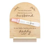 GOMAKERER 1 Pc Wooden Pregnancy Announcement Sign, Having You as A Daddy Wooden Pregnancy Test Keepsake with Base & Twine Rope Pregnancy Reveal to Husband Dad to Be Gift for Display