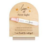 GOMAKERER 1 Pc Wooden Pregnancy Announcement Sign, Love at First Sight Wooden Pregnancy Test Keepsake with Base & Twine Rope Pregnancy Reveal to Husband Dad to Be Gift for Display
