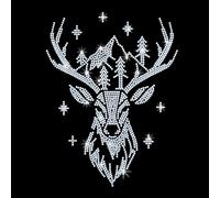 GOMAKERER 1 Pcs Deer Mountain Iron on Rhinestones Transfer, Christmas Hot Fix Iron on Patch Transfer Decals Crystal Heat Transfers Clothing Repair Decor for T-Shirt Hat Jacket Holiday Party