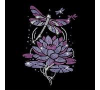 GOMAKERER 1 Pcs Dragonfly Lotus Iron on Rhinestones Transfer, Floral Theme Hot Fix Iron on Patch Transfer Decals Crystal Heat Transfer Clothing Repair Decor for T-Shirt Hat Jacket Party Decor
