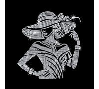 GOMAKERER 1 Pcs Elegant Lady Iron on Rhinestones Transfer, Elegant Hat for Wome Hot Fix Iron on Patch Transfer Decals Crystal Heat Transfer Clothing Repair Decor for T-Shirt Hat Jacket Party Decor