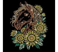 GOMAKERER 1 Pcs Sunflower Horse Iron on Rhinestones Transfer, Farmhouse Animal Hot Fix Iron on Patch Transfer Decals Crystal Heat Transfer Clothing Repair Decor for T-Shirt Hat Jacket Holiday