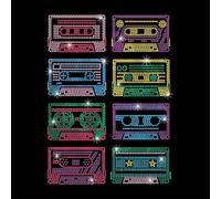 GOMAKERER 1 Pcs Tape Cassette Iron on Rhinestones Transfer, Music Tape Recorder Hot Fix Iron on Patch Transfer Decals Crystal Heat Transfer Clothing Repair Decor for T-Shirt Hat Jacket Holiday