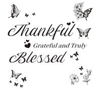GOMAKERER 1 Sheet Blessed Sticker, Thankful Grateful & Truly Blessed Wall Sticker, Black, PVC, Typographic, Indoor, 15.35" W x 35.43" L