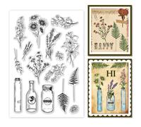 GOMAKERER 1 Sheet Clear Stamp, Vintage Botanical Glass Bottle Background Transparent Rubber Stamps Reusable Silicone Clear Stamp Seals for Card Making Scrapbooking Album Decor