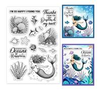 GOMAKERER 1 Sheet Marine Elements Clear Stamp, Ocean Mermaid Rubber Clear Stamps Transparent Silicone Stamps Seal for DIY Scrapbooking Card Making Decoration, 11x16cm